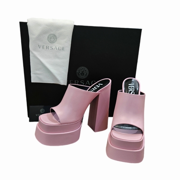 VERSACE Aevitas Platform Mules in Candy Pink Size 38.5 NIB - Picture 3 of 14